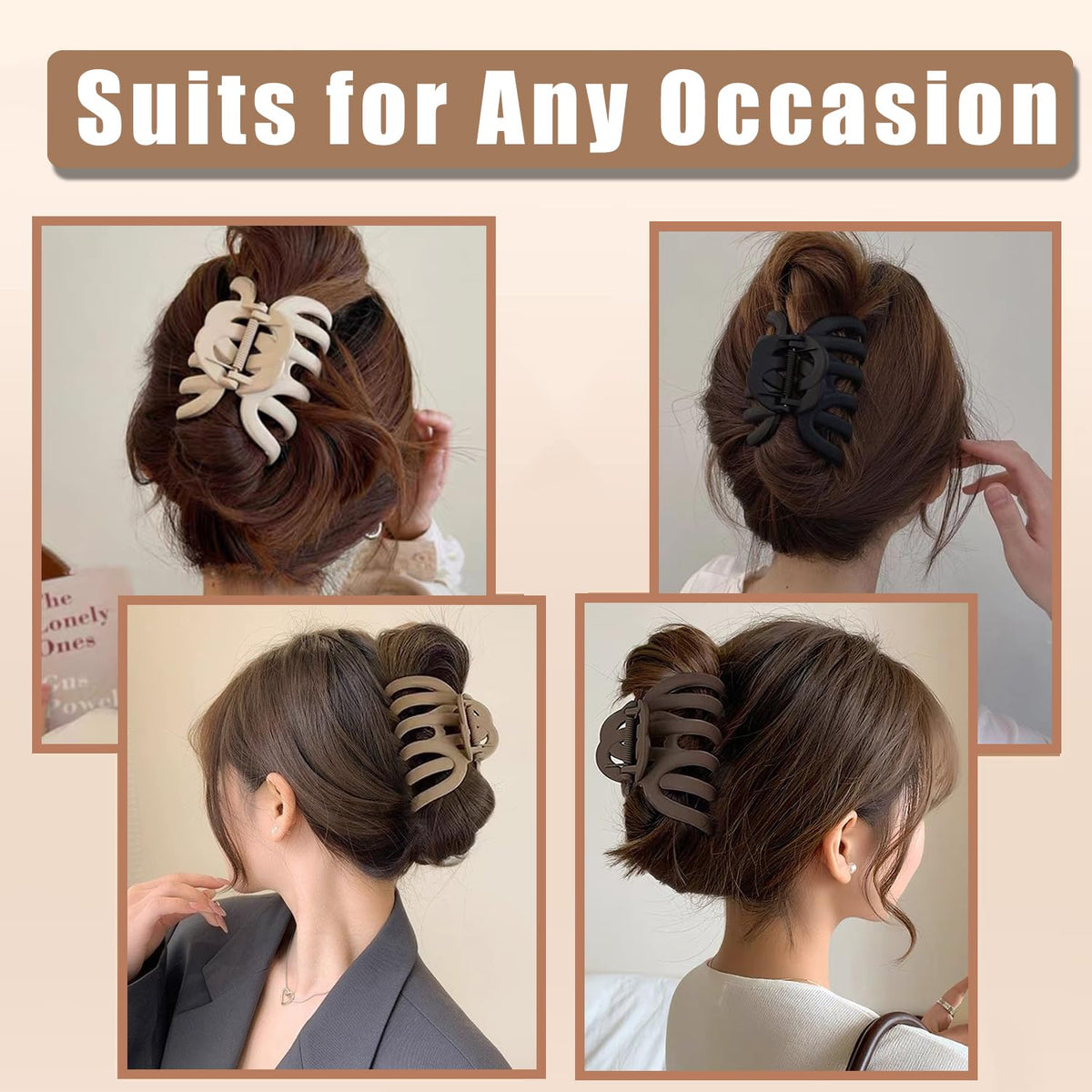 4 Pcs Octopus Claw Clips Octopus Hair Claw Clips for Women 3.8" Large Hair Claw Clip for Women Strong Grip Non-slip Jaw Clip for Thick,natural color