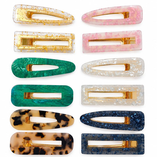 Parcce 12 PCS Fancy Hair Clips for Women, Decorative Acrylic Resin Marble Cute Barrettes for Women, Pretty Side Hair Clips, Fashion Hair Accessories for Short Hair, 2.60–2.68 Inch
