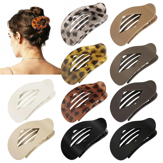 10 PCS Flat Hair Clips for Women, 4.2 Inch Large Hair Claw Clips - Leopard