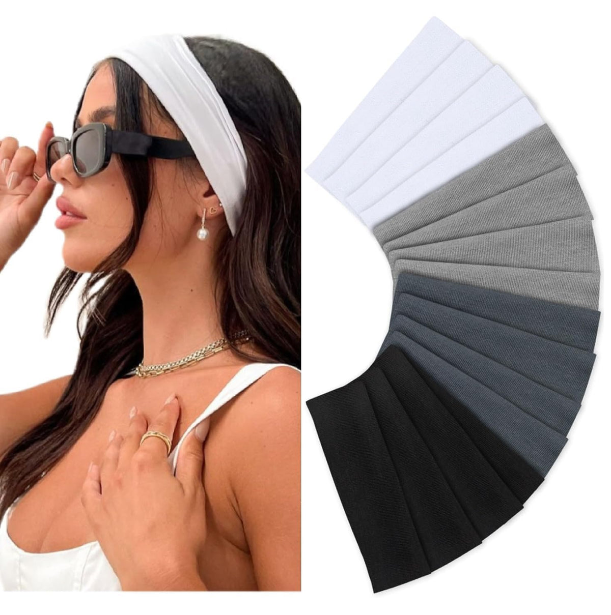 Elastic Non-Slip Soft Cloth Fabric Women's Headbands 16 Pack - Yoga, Running, Sports Hair Accessories in Black, Brown, Beige, Thick