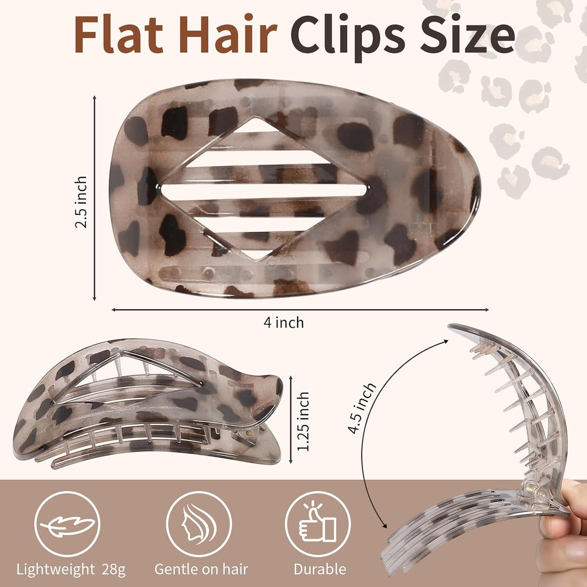 10 PCS Flat Hair Clips for Women, 4.2 Inch Large Hair Claw Clips - Leopard