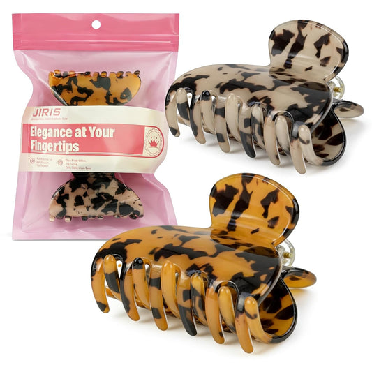 JIRIS 2PCS 2.75 inches Hair Claw Banana Clips tortoise Barrettes Celluloid French Design Barrettes celluloid Leopard print Small Fashion Accessories for Women Girls(SET4)