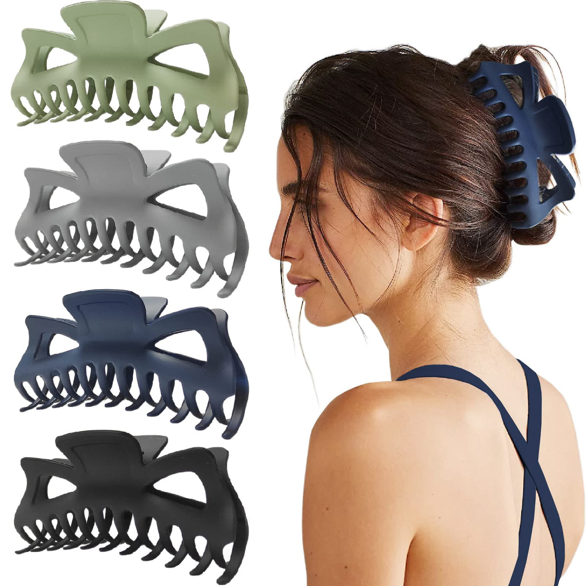 5.5” Large Hair Claw Clips, Big Hair Clips Enough to Hold Your Hair, Hair Clips for Women Thick Hair (Shiny-4pcs)