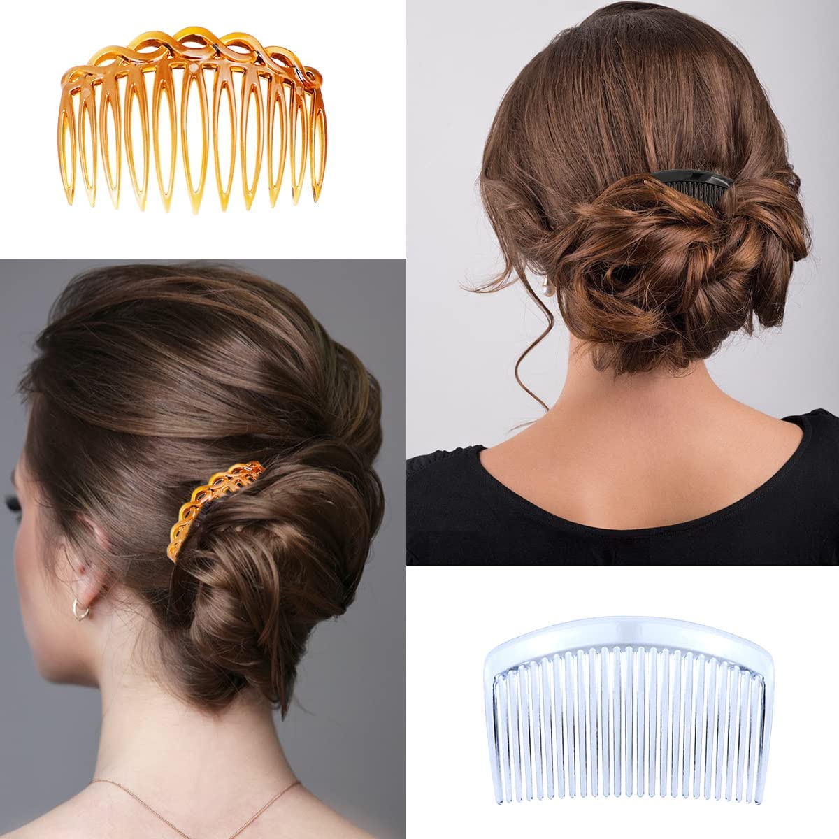 18 Piece Twist Comb Set - Plastic Side Hair Clips With 11/25 Teeth for Multiple Hairstyles, Girls and Women Hair Accessories (Black, Transparent, Brown)