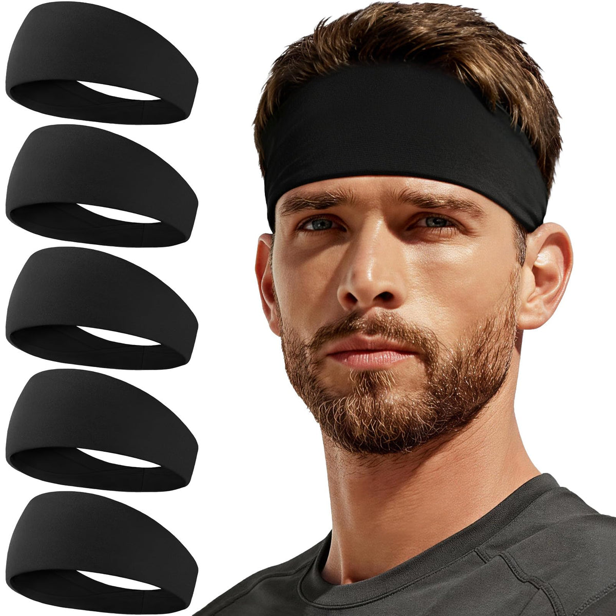 Sweat Band, 5 Pack Headband Moisture Wicking for Running Sports