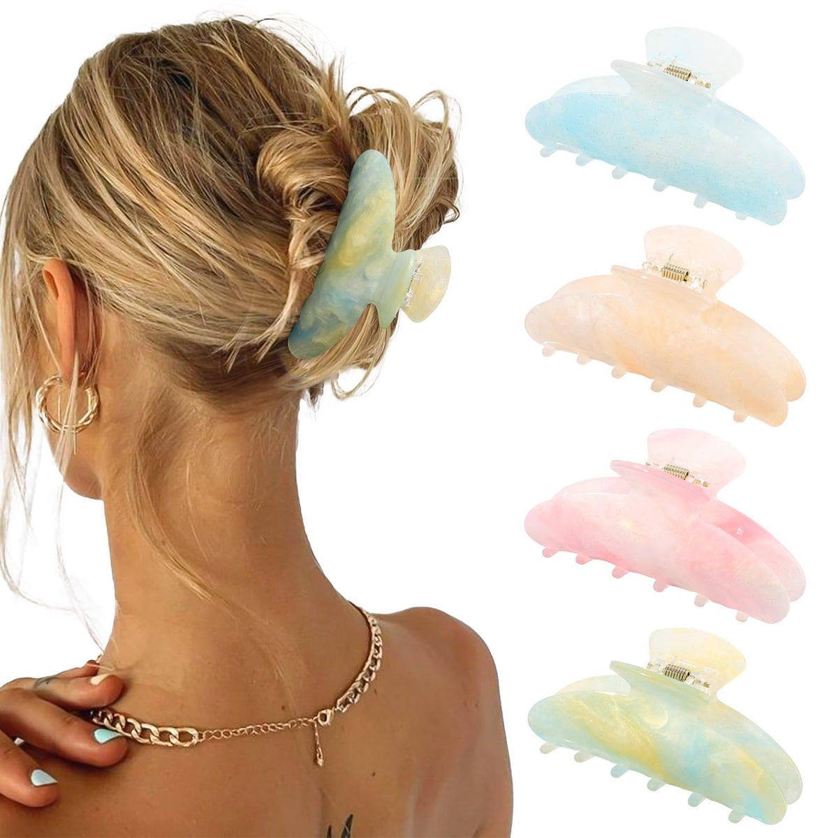 4 Pcs Claw Clips for Women Fine Thin Hair Strong Hold Acrylic Hair Clips
