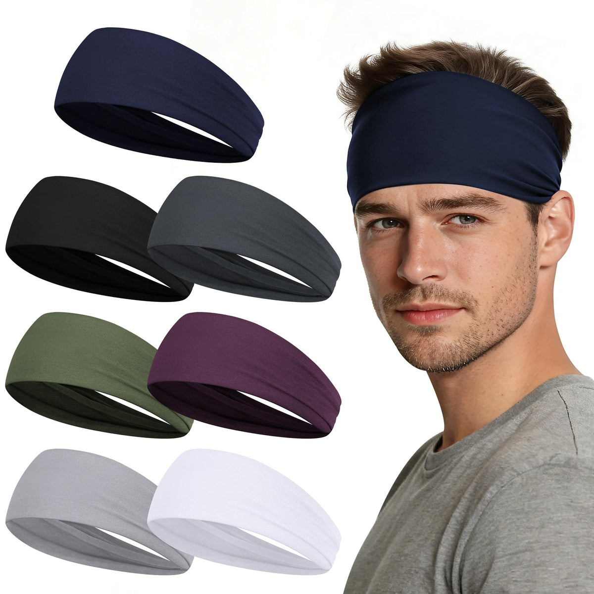 Sport Headbands for Men - 7 Pack Sweat Absorbent Running Headband
