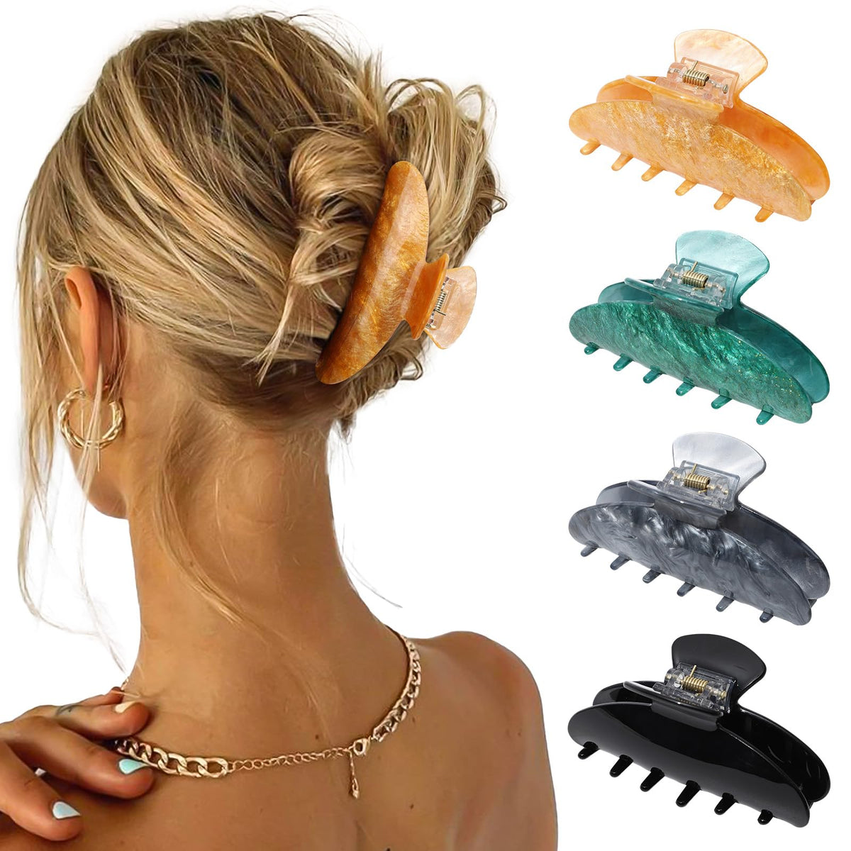 4 Pcs Claw Clips for Women Fine Thin Hair Strong Hold Acrylic Hair Clips