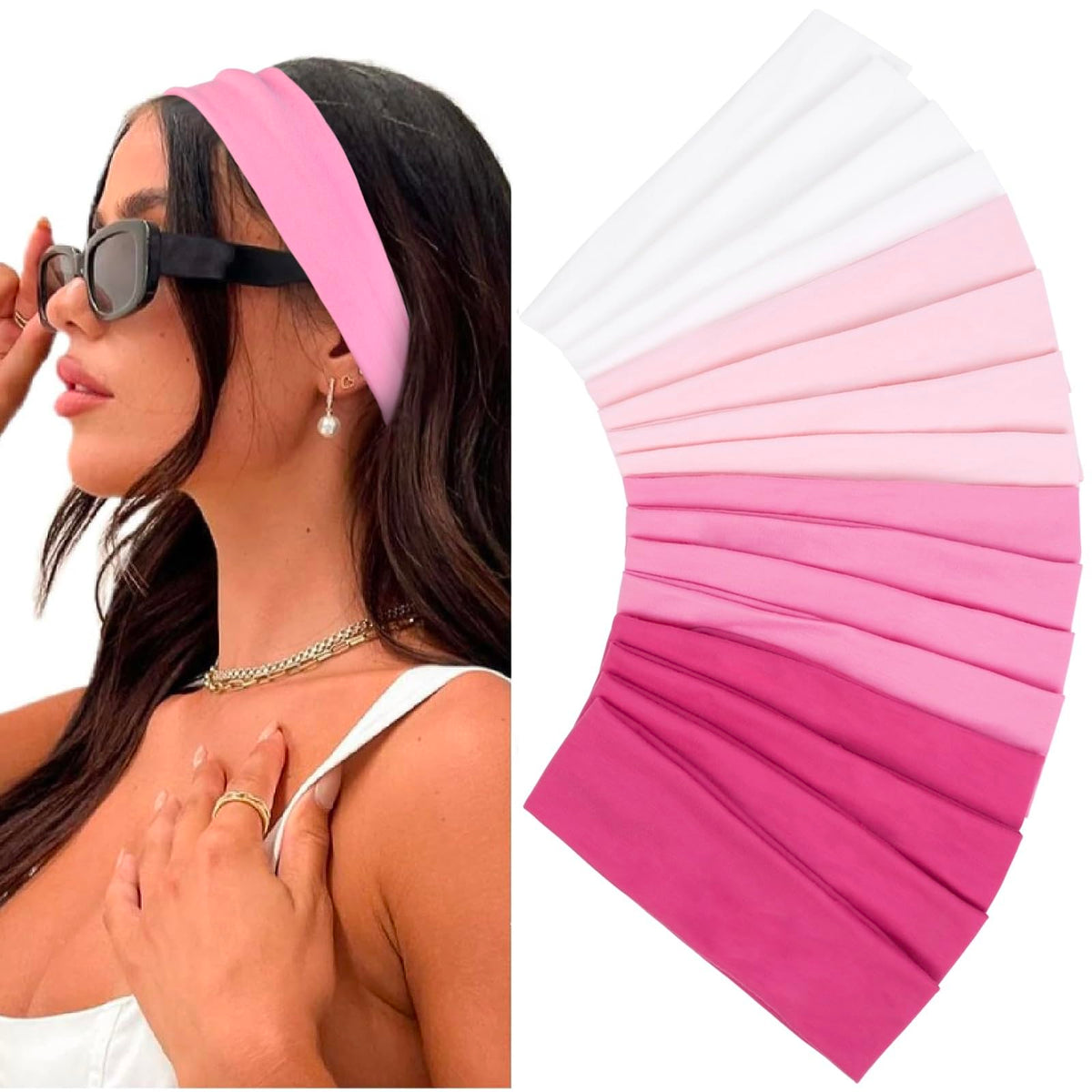 Elastic Non-Slip Soft Cloth Fabric Women's Headbands 16 Pack - Yoga, Running, Sports Hair Accessories in Black, Brown, Beige, Thick