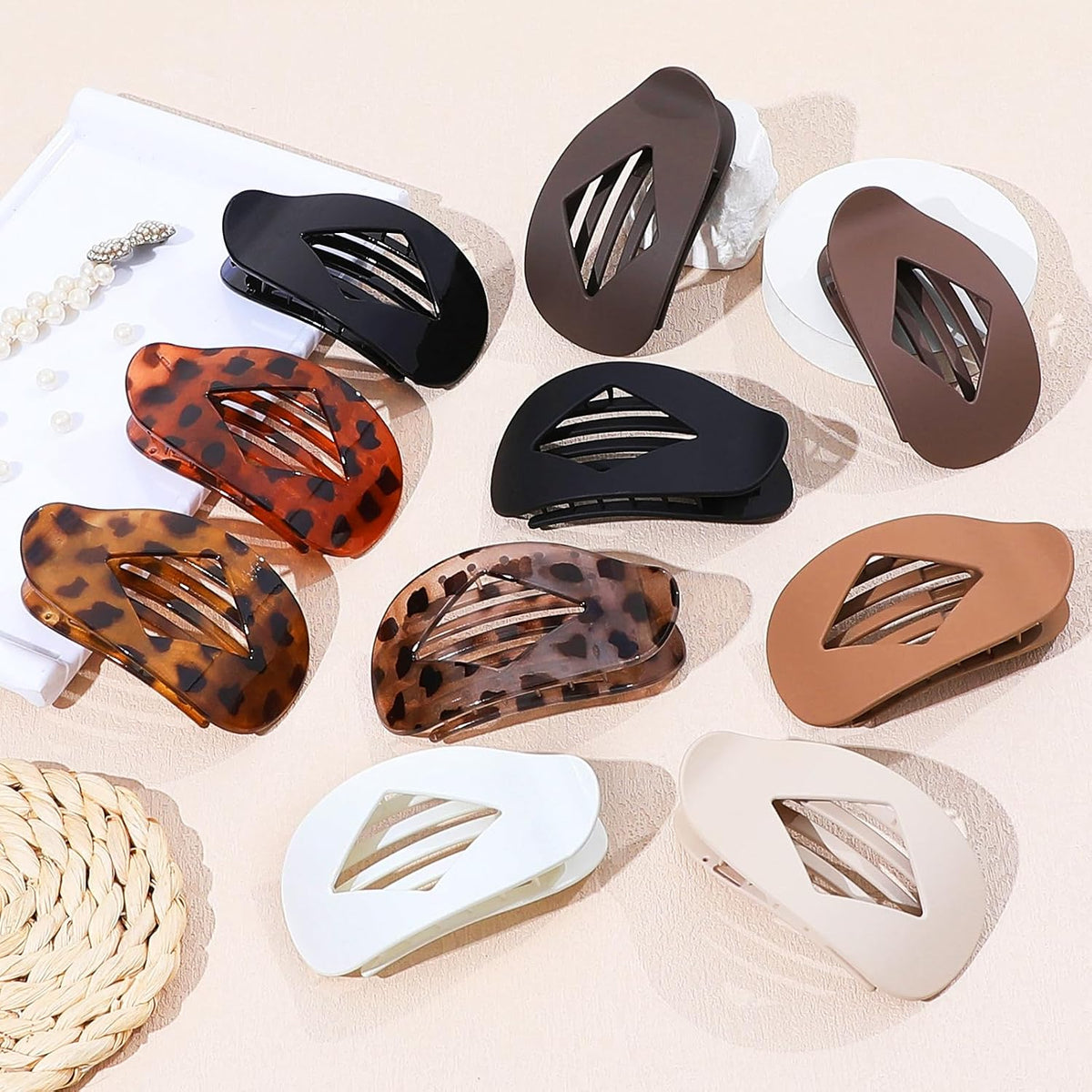 10 PCS Flat Hair Clips for Women, 4.2 Inch Large Hair Claw Clips - Leopard