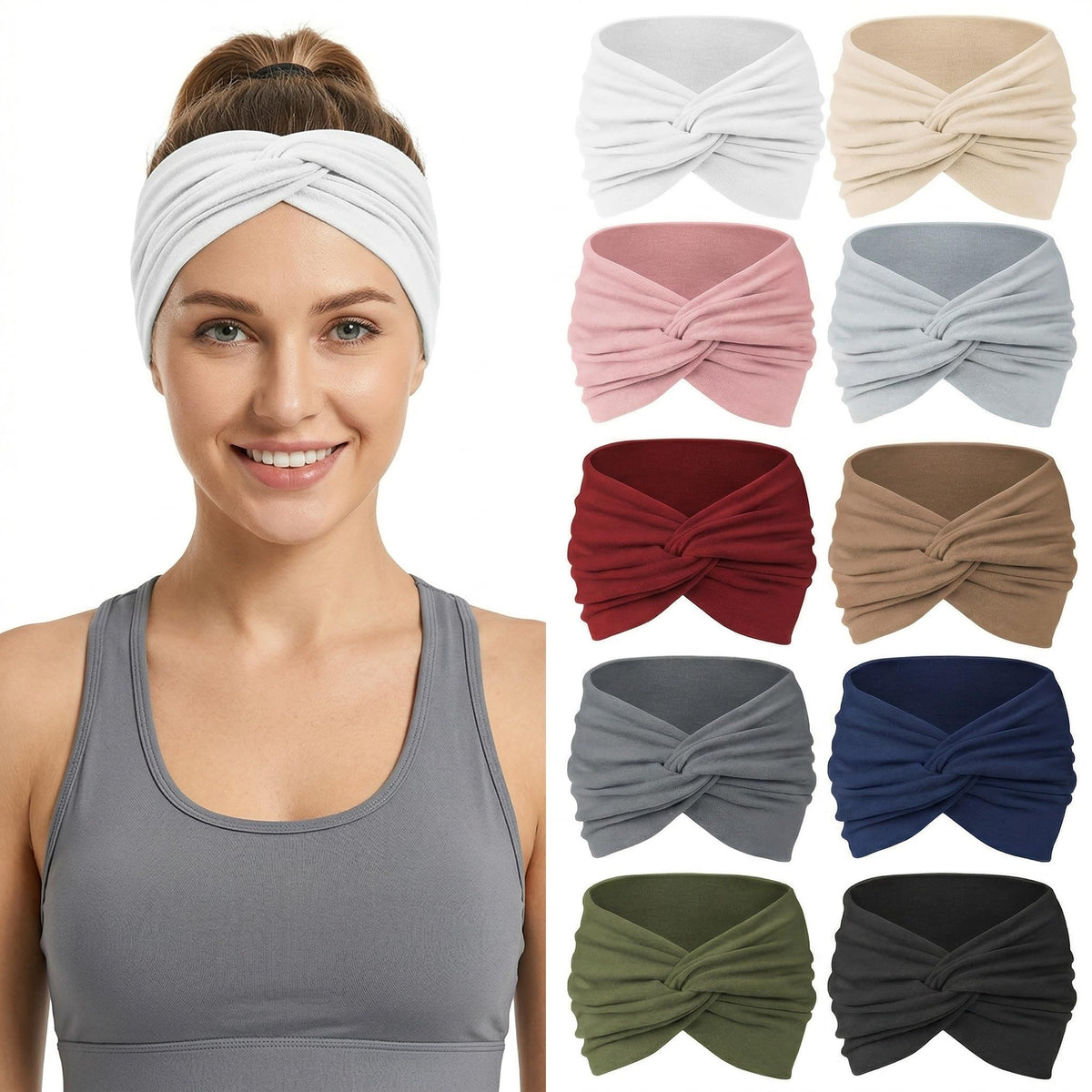 12 Pcs Stretchy Sport Headbands for Women,Absorbed Sport Headband Soft Twist Knotted Headbands for Yoga, Workout Daily Life