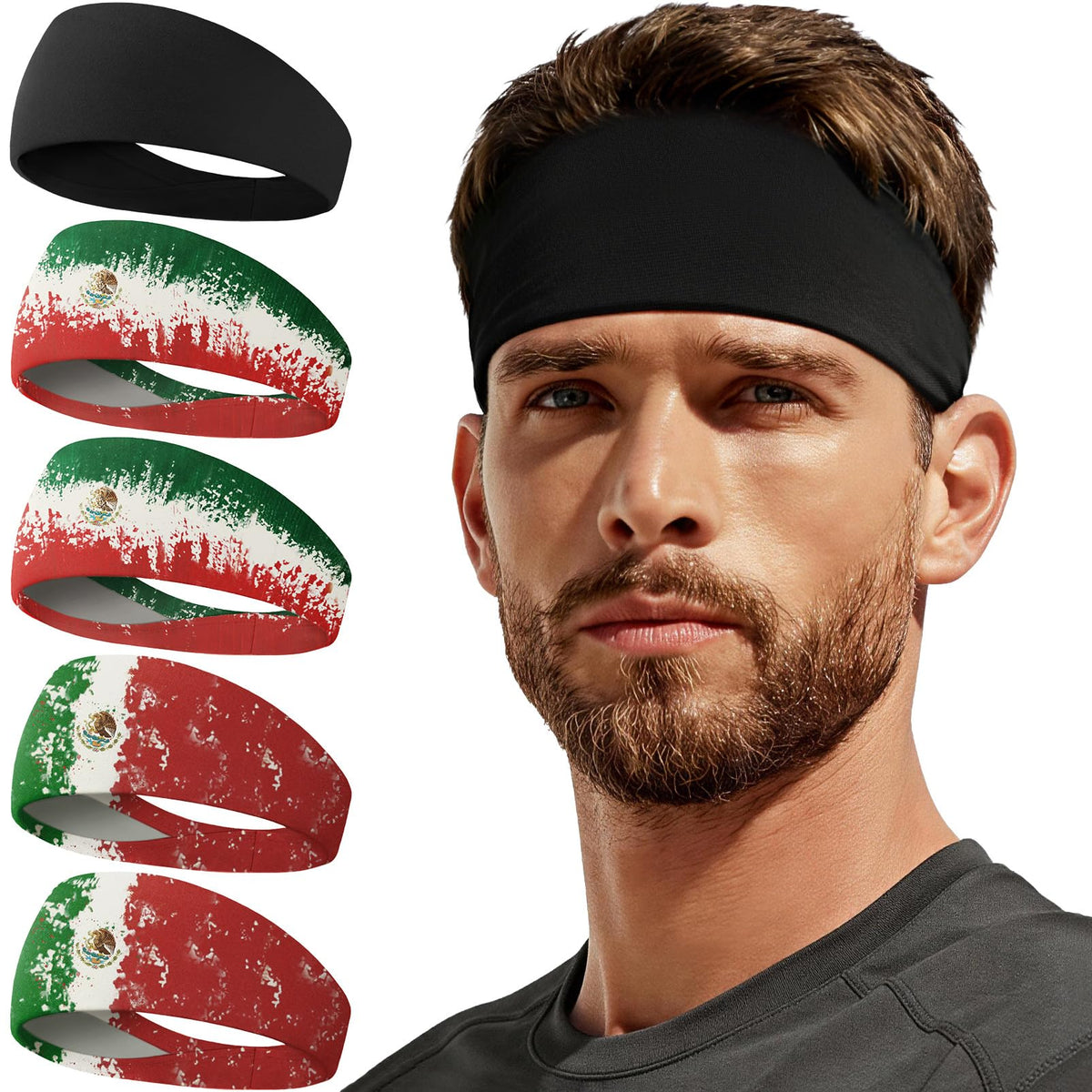 Sweat Band, 5 Pack Headband Moisture Wicking for Running Sports