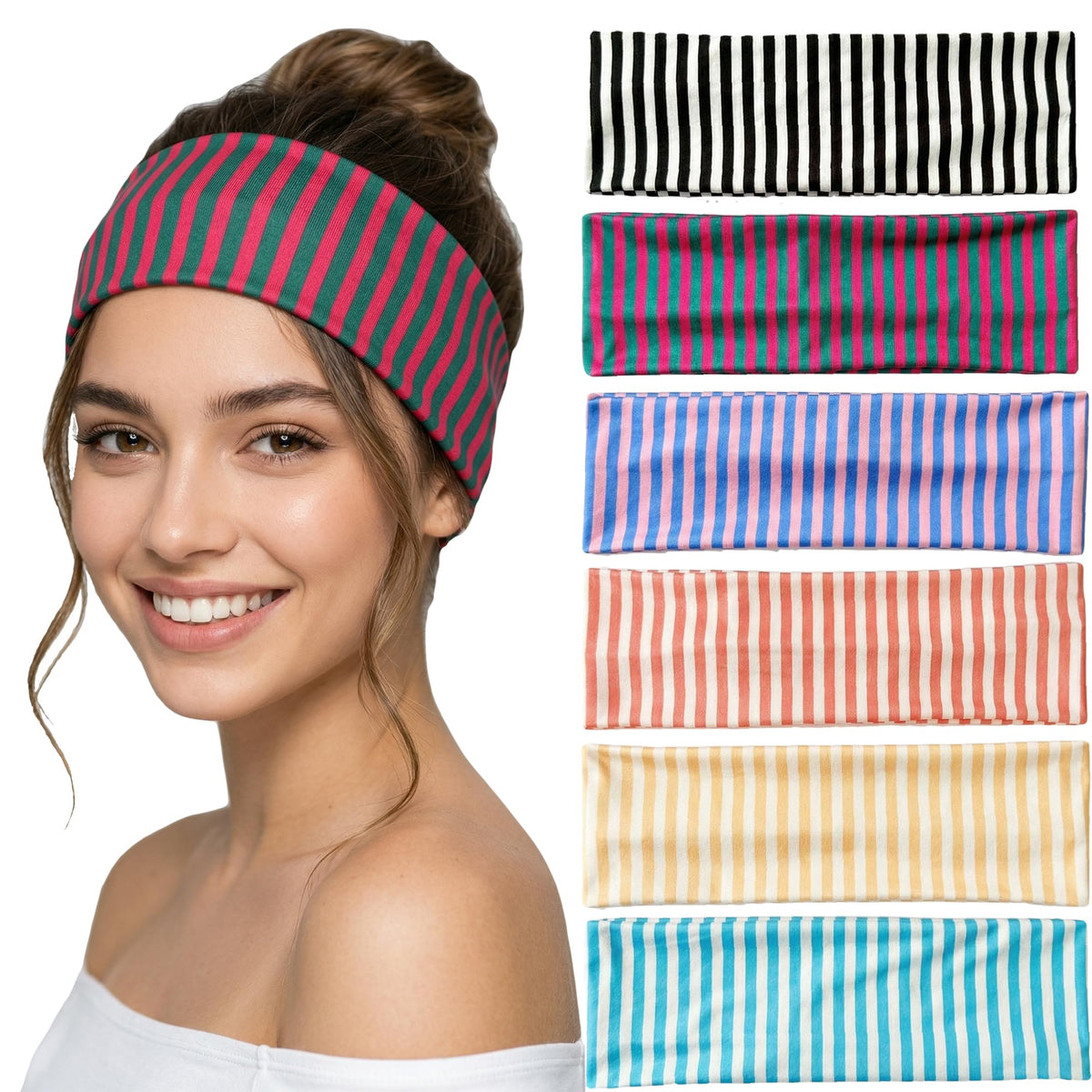 Waliah 6Pcs Striped Headband Wide Headbands for Women Non Slip