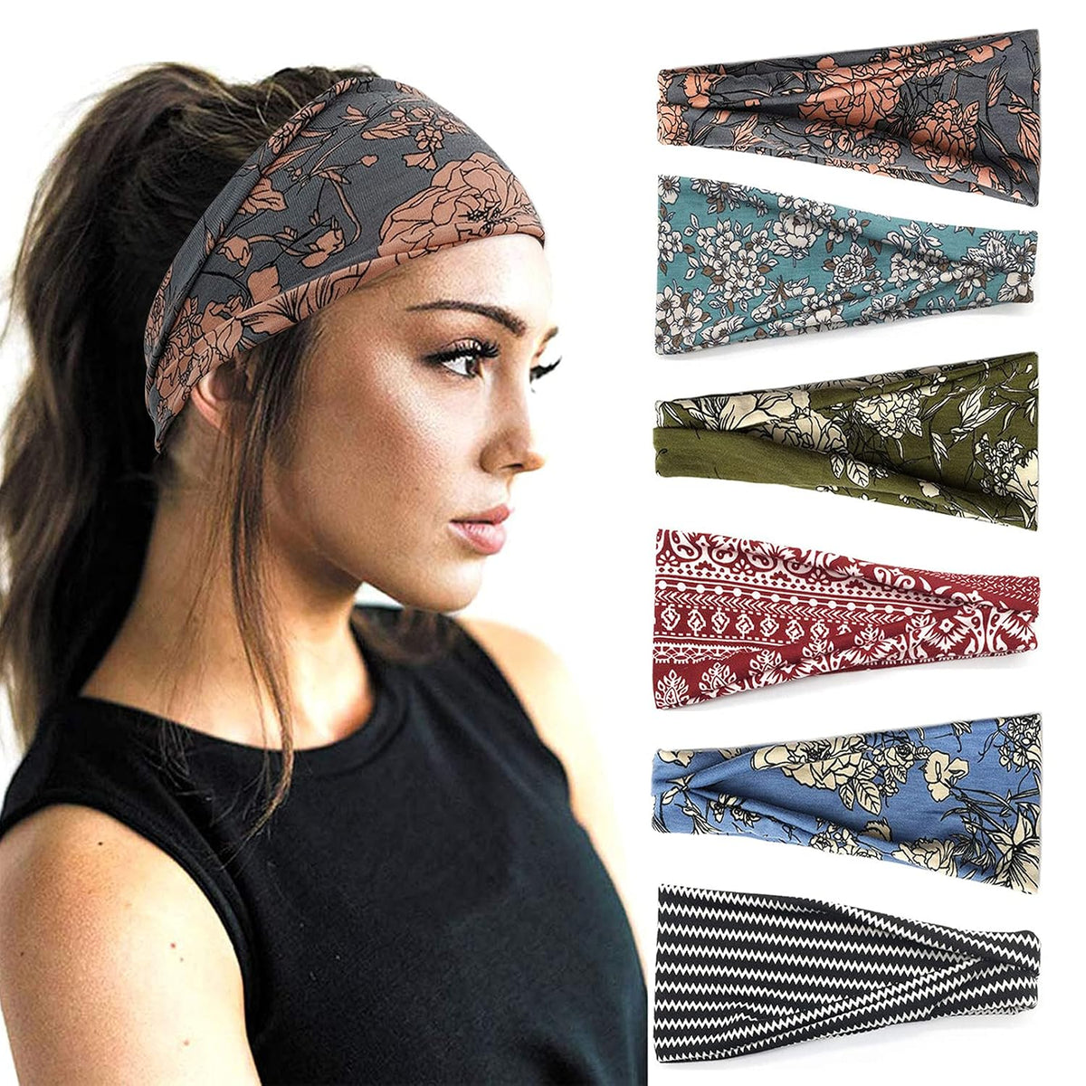 YONUF 6 Pack Headbands for Women, Boho Wide Head Bands & Hair Accessories