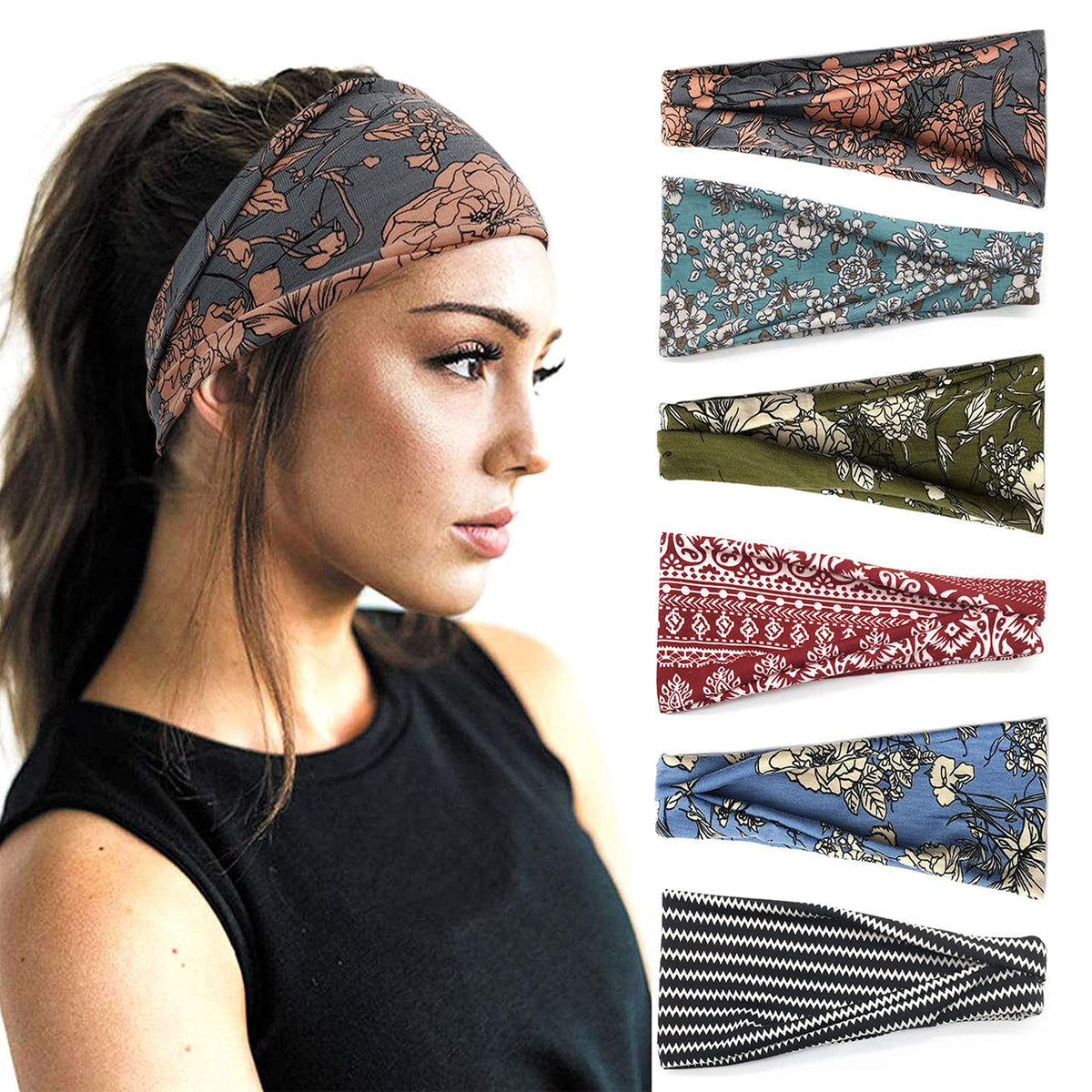 YONUF 6 Pack Headbands for Women, Boho Wide Head Bands & Hair Accessories