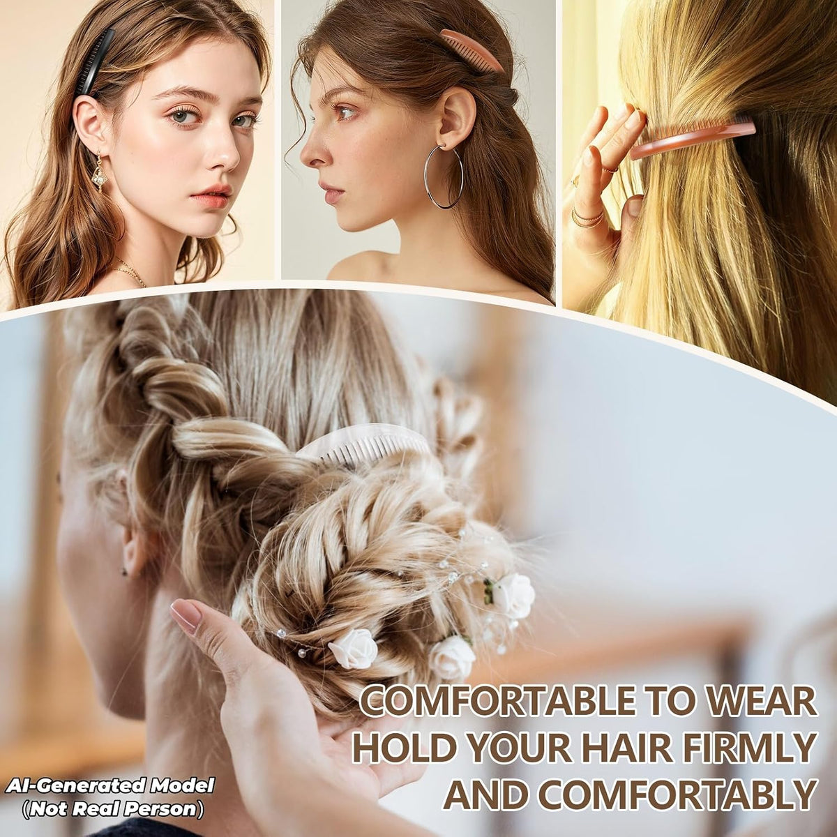 6PCS 3.15IN Hair Side Comb with 3 Colors, Professional Barber Comb for Styling and Grooming, French Combs for Wedding, Dating and More