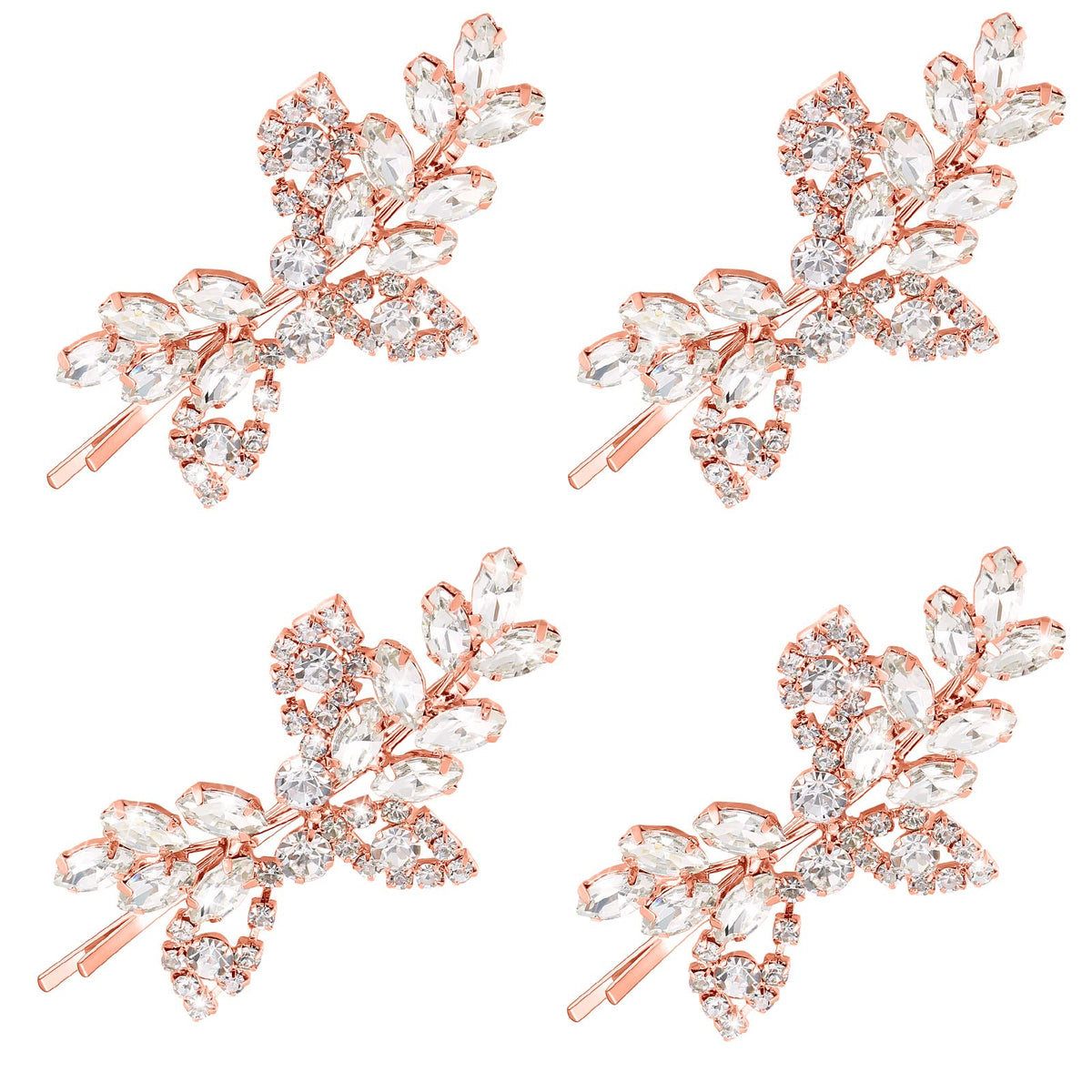 Waydress 4 Pcs Rhinestone Hair Clip Wedding Bridal Hair Barrette Decorative Leaf Crystal Side Hairpin Accessories for Women(Rhinestone Style,Gold)