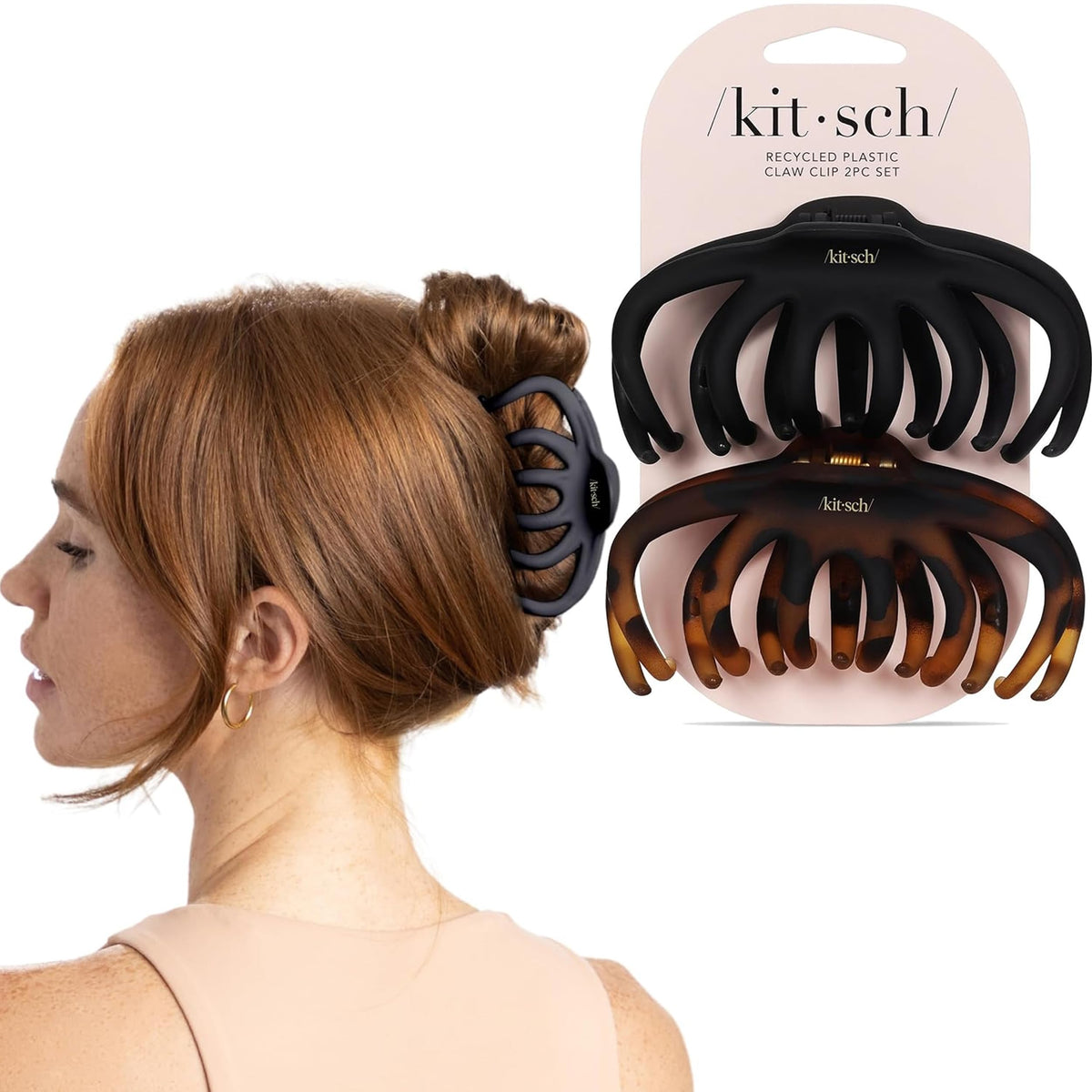 Kitsch Medium Hair Clips for Women - Black and Tort, 2pcs