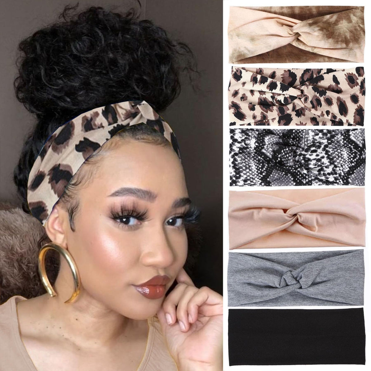 XTREND 6 Pcs Headbands for Women Twisted Cross Elastic Head Bands Yoga Workout Headband Non-Slip Sweat Soft Headbands Solid Color Simple Versatile Hair Accessory Hairbands