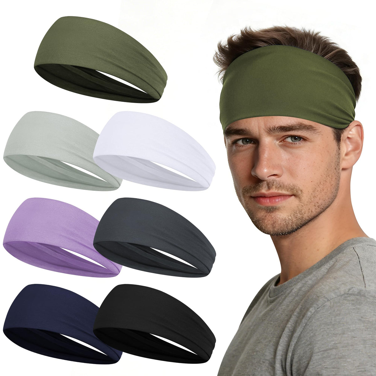 Sport Headbands for Men - 7 Pack Sweat Absorbent Running Headband