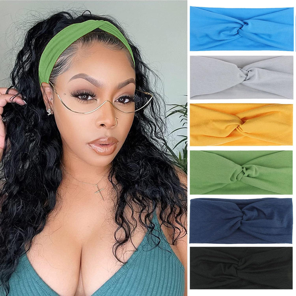 XTREND 6 Pcs Headbands for Women Twisted Cross Elastic Head Bands Yoga Workout Headband Non-Slip Sweat Soft Headbands Solid Color Simple Versatile Hair Accessory Hairbands