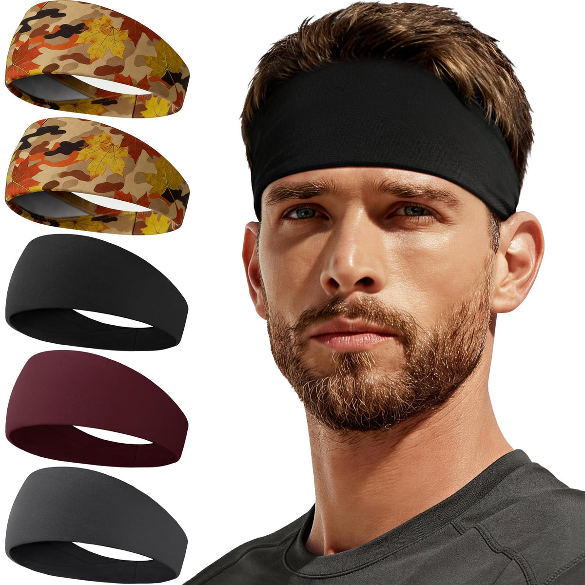 Sweat Band, 5 Pack Headband Moisture Wicking for Running Sports
