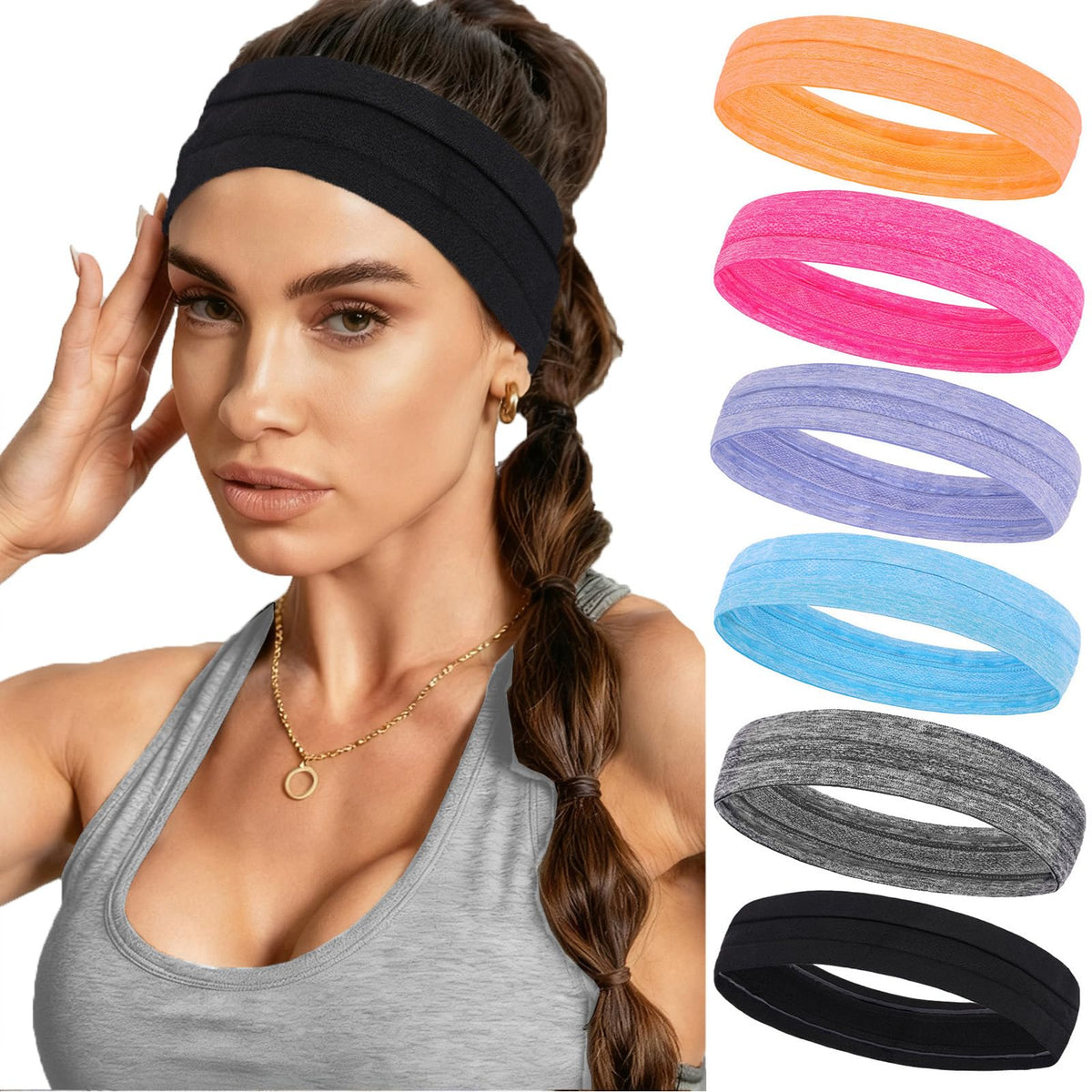 XTREND 6 Pcs Headbands for Women Twisted Cross Elastic Head Bands Yoga Workout Headband Non-Slip Sweat Soft Headbands Solid Color Simple Versatile Hair Accessory Hairbands