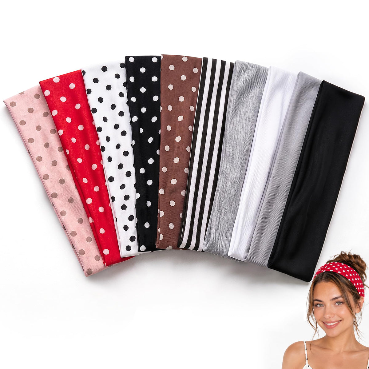 10 Pack Headbands for Women Non Slip - Cute Fashion Cotton Headbands for Women