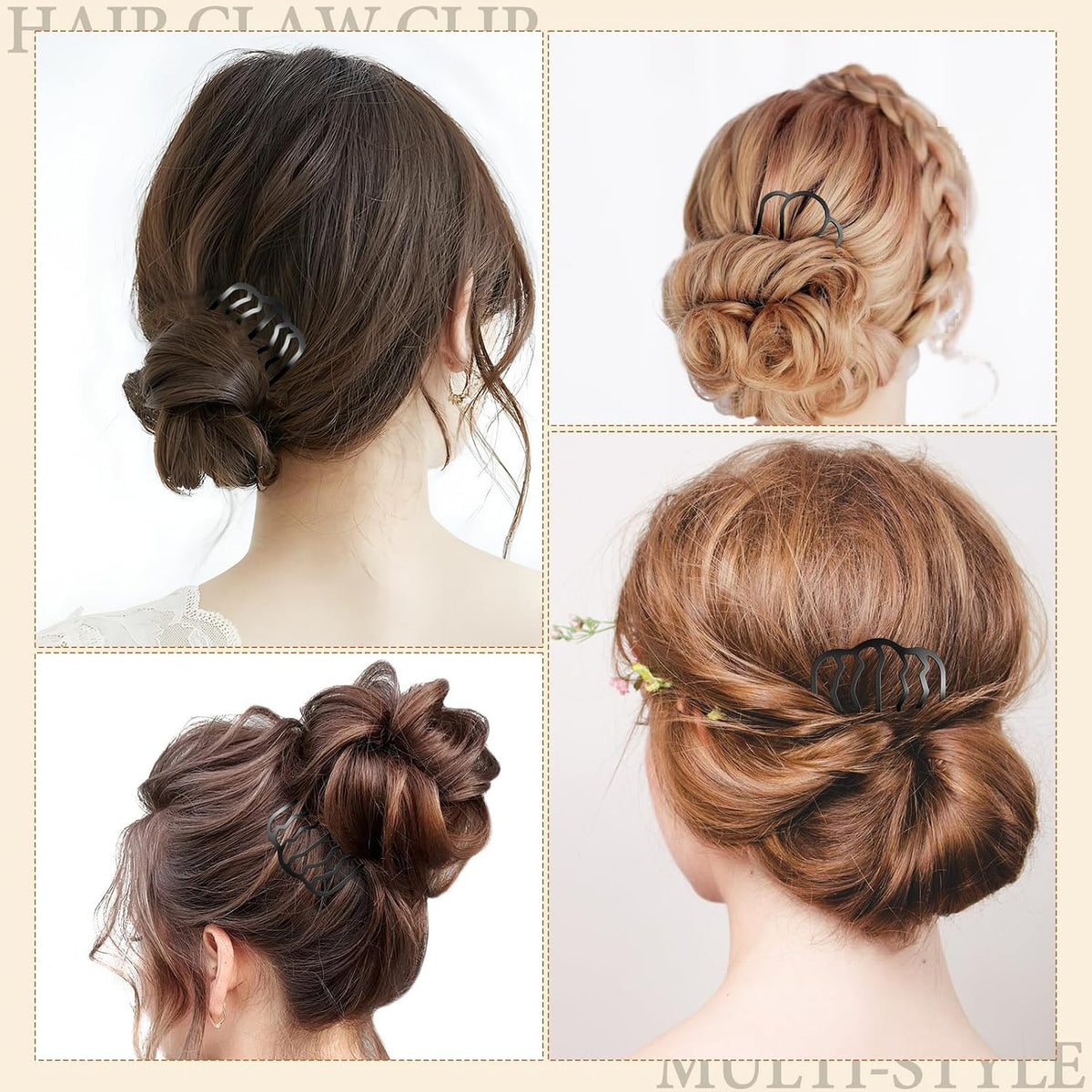 6 Pcs, Metal Hair Side Combs Set, Black
