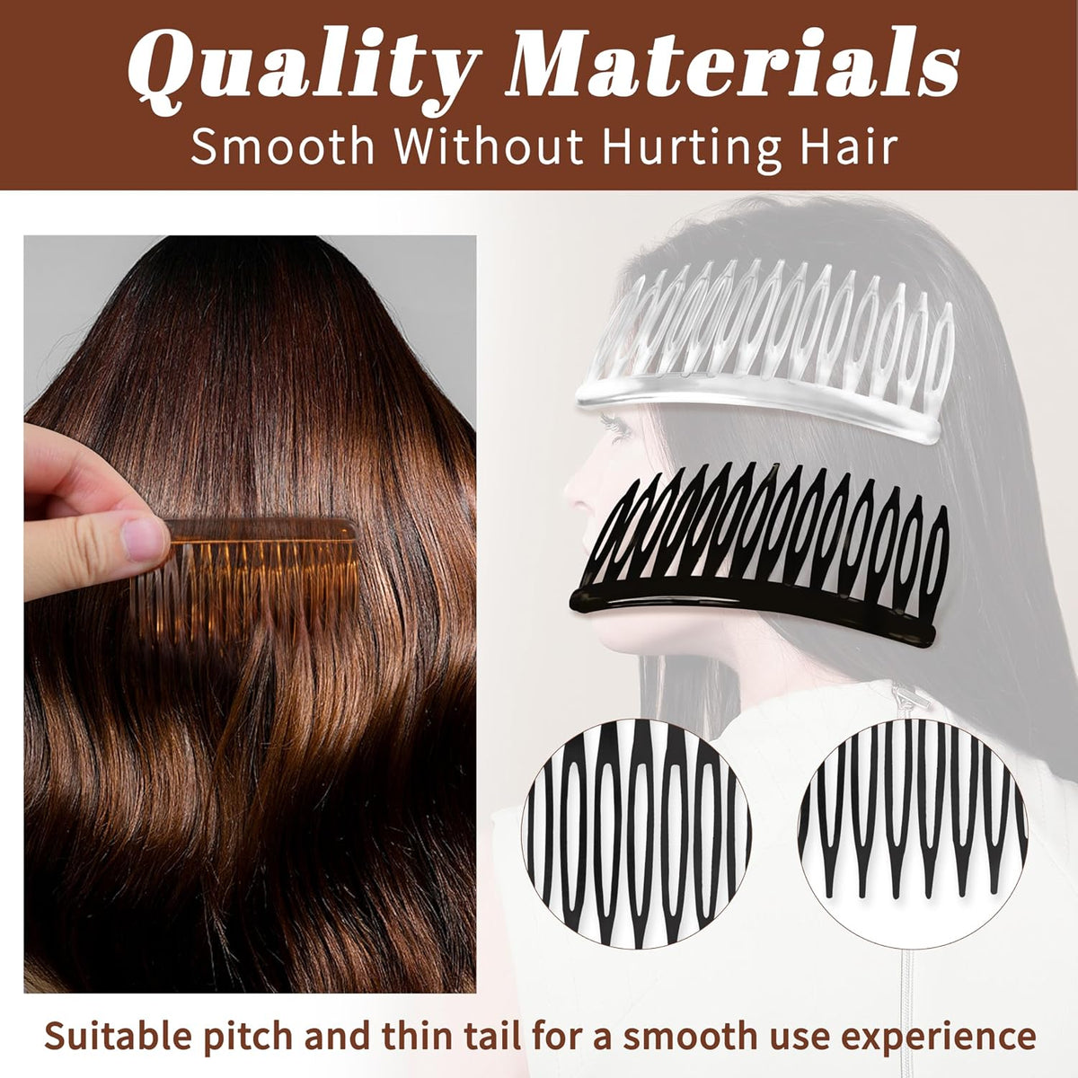 14 Teeth Decorative Hair Side Combs, Black/Transparent/Orange