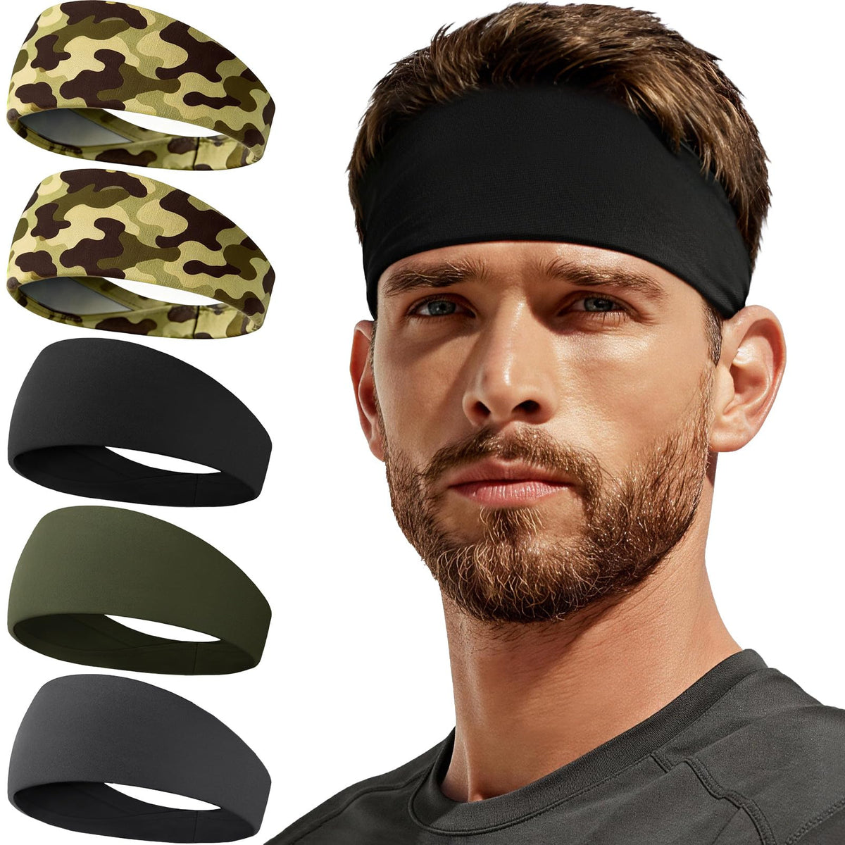 Sweat Band, 5 Pack Headband Moisture Wicking for Running Sports