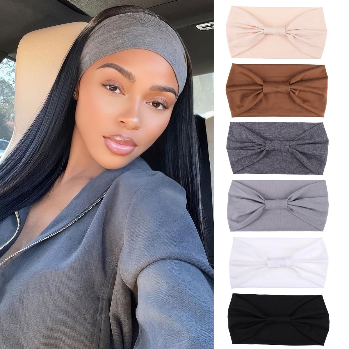 XTREND 4 Packs Wide Headband Fashion Headscarf Bohemian Style Elastic Knotted Non-slip Headband Suitable For Black Women Outdoor Yoga Sports Printed Hair Accessories