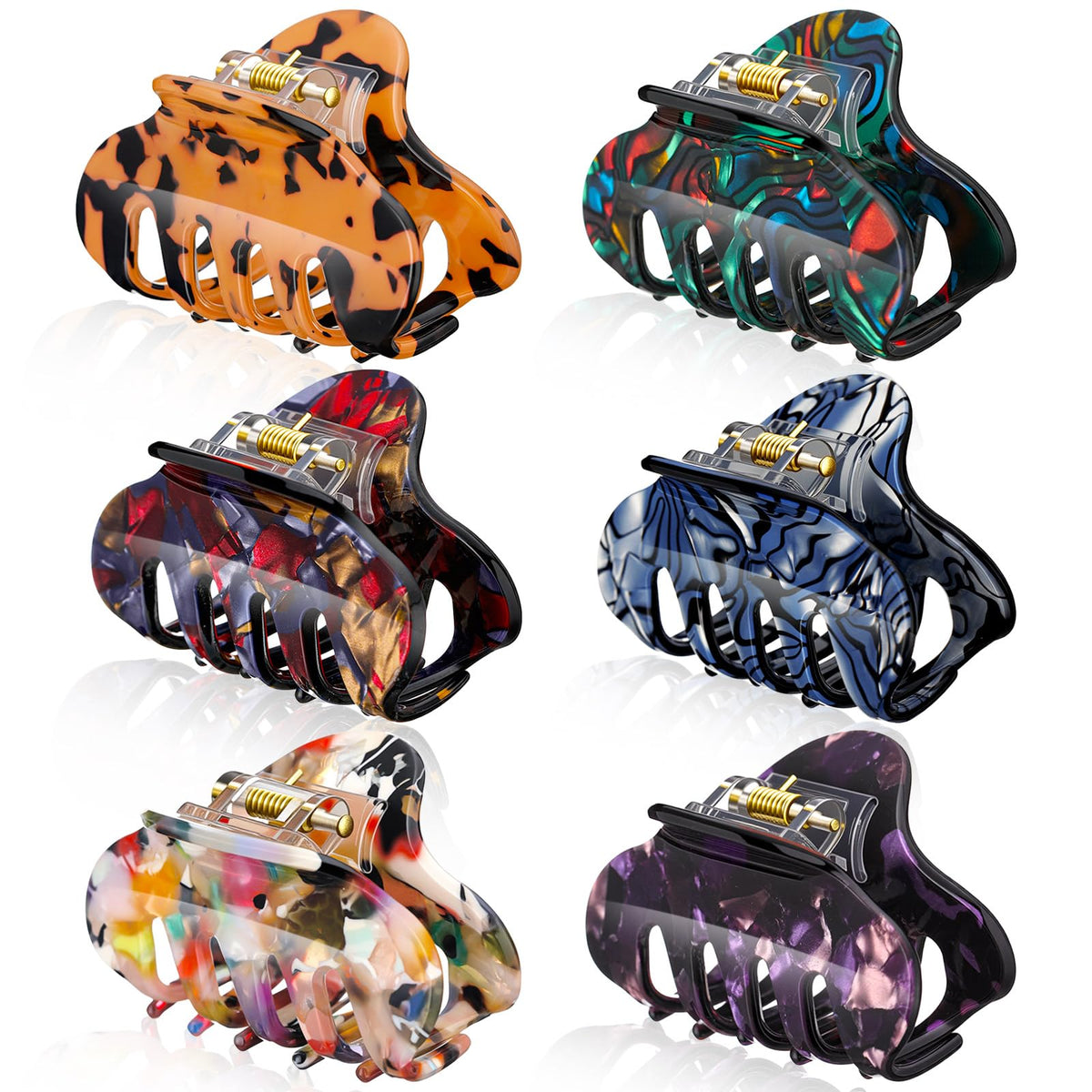 WILLBOND 6 Pcs Medium Hair Claw Clip for Thin Hair Women, Colorful Patterns