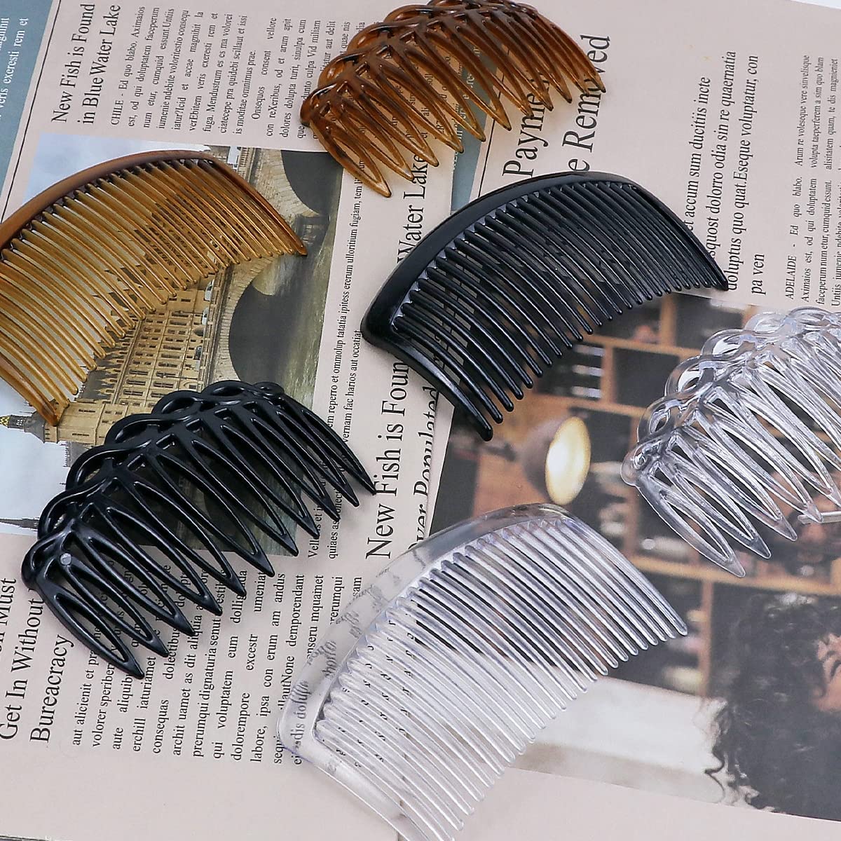 18 Piece Twist Comb Set - Plastic Side Hair Clips With 11/25 Teeth for Multiple Hairstyles, Girls and Women Hair Accessories (Black, Transparent, Brown)