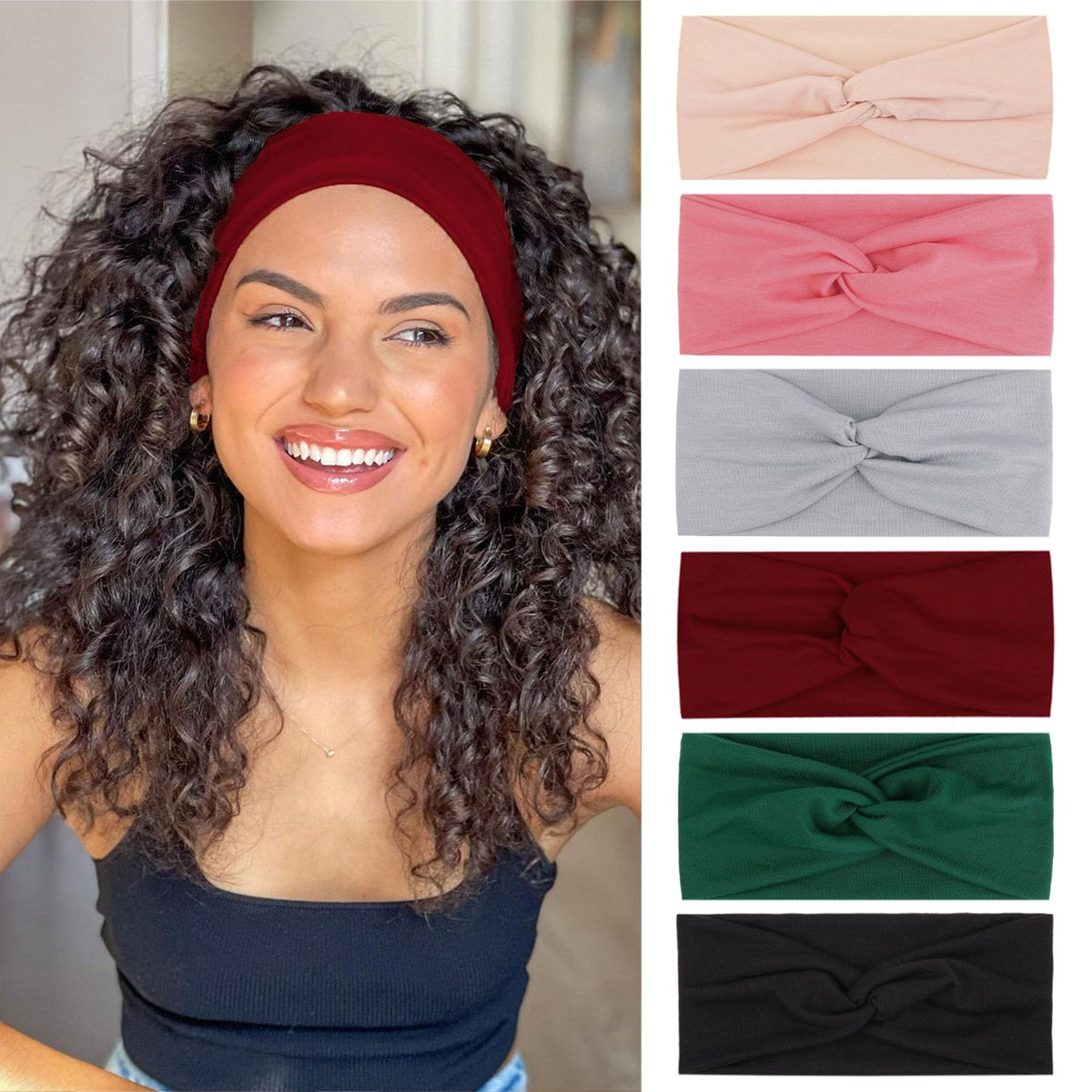 XTREND 6 Pcs Headbands for Women Twisted Cross Elastic Head Bands Yoga Workout Headband Non-Slip Sweat Soft Headbands Solid Color Simple Versatile Hair Accessory Hairbands