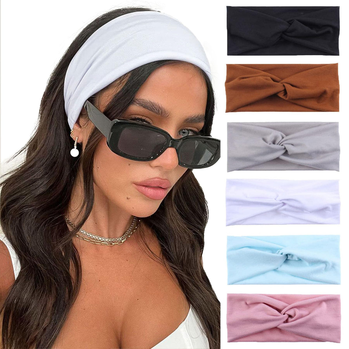 XTREND 6 Pcs Headbands for Women Twisted Cross Elastic Head Bands Yoga Workout Headband Non-Slip Sweat Soft Headbands Solid Color Simple Versatile Hair Accessory Hairbands