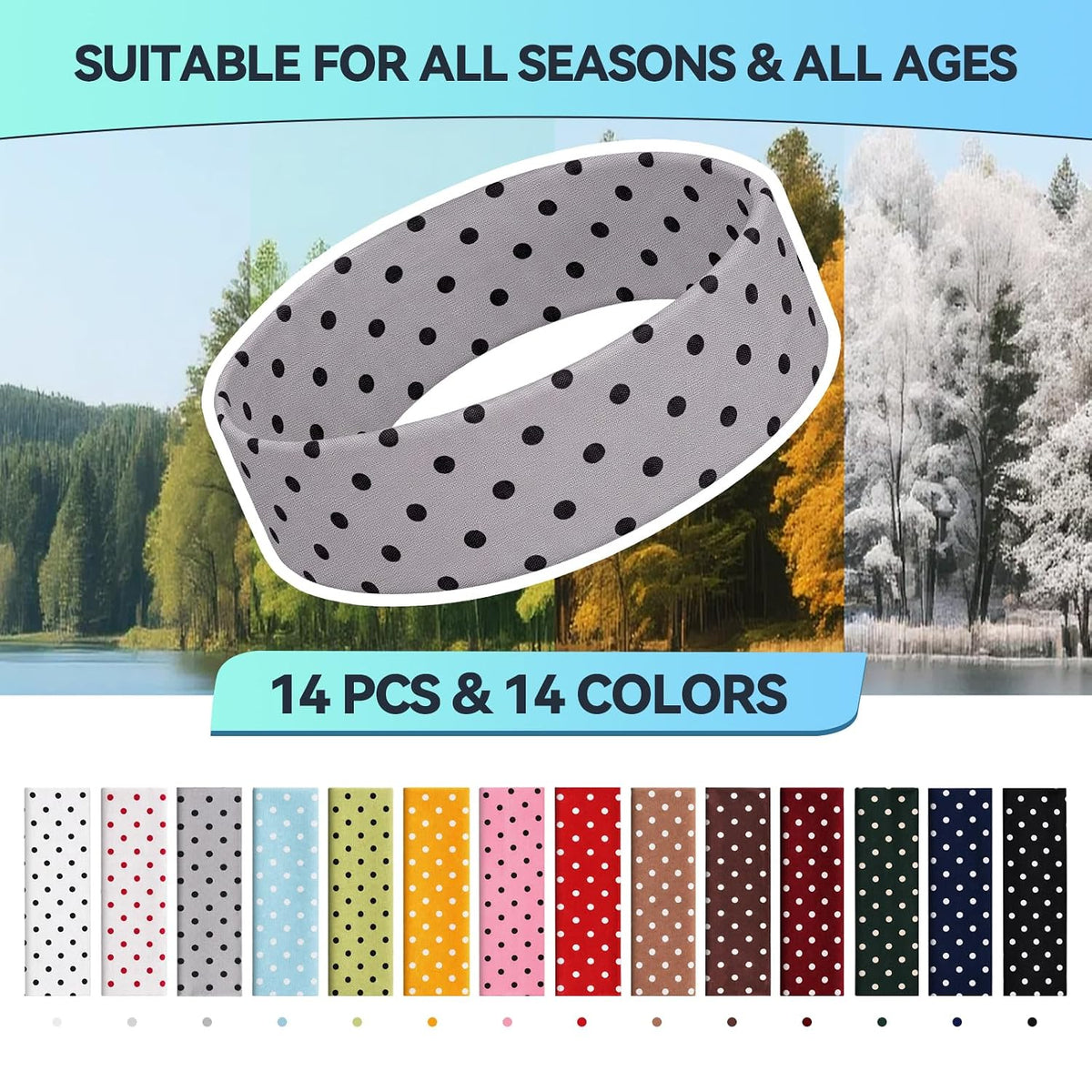 14 Pack Polka Dot Headbands for Women, Fashion Soft Elastic Cloth Hairbands