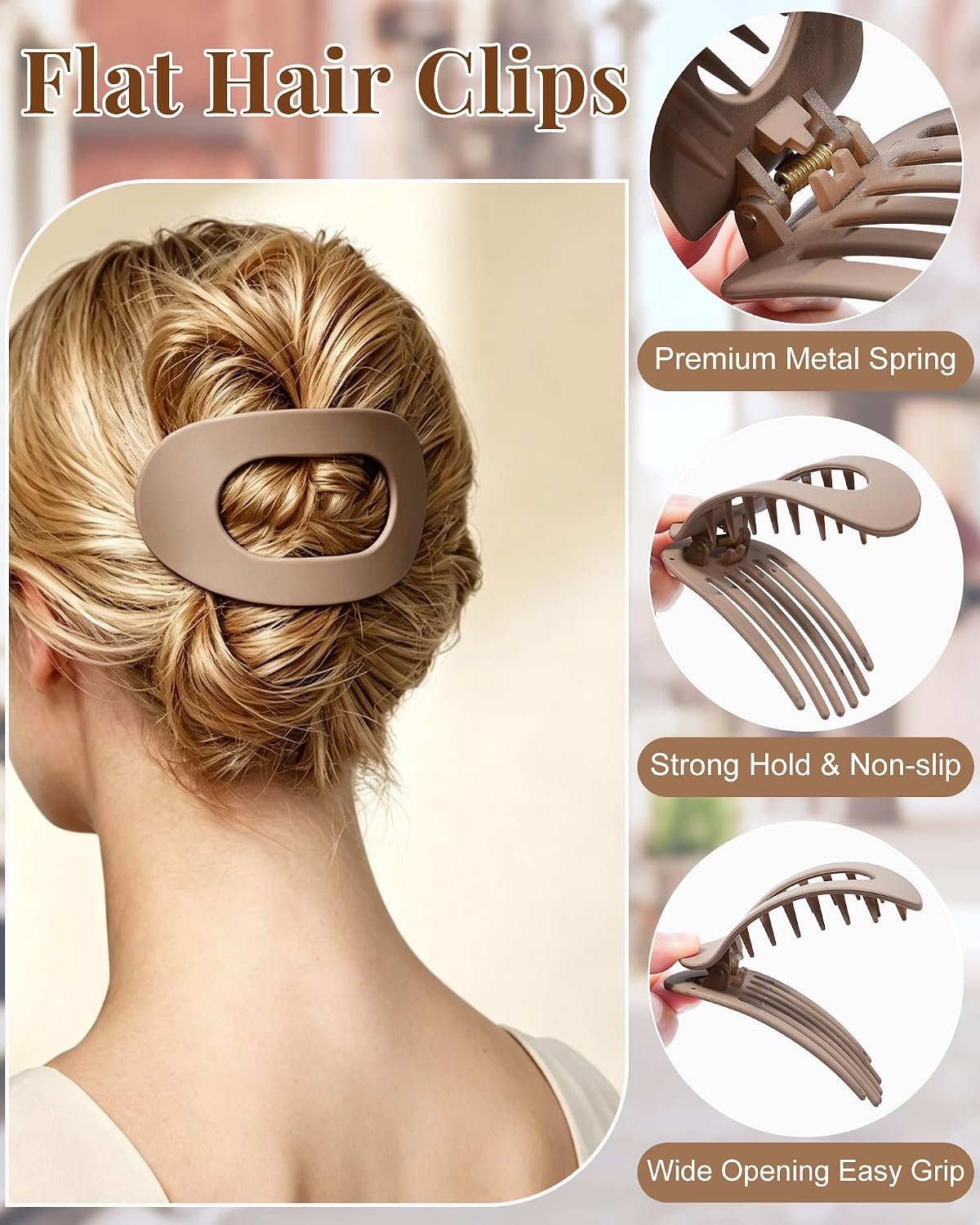 6 PCS Flat Hair Clips for Women, French Medium Non Slip Claw Clips