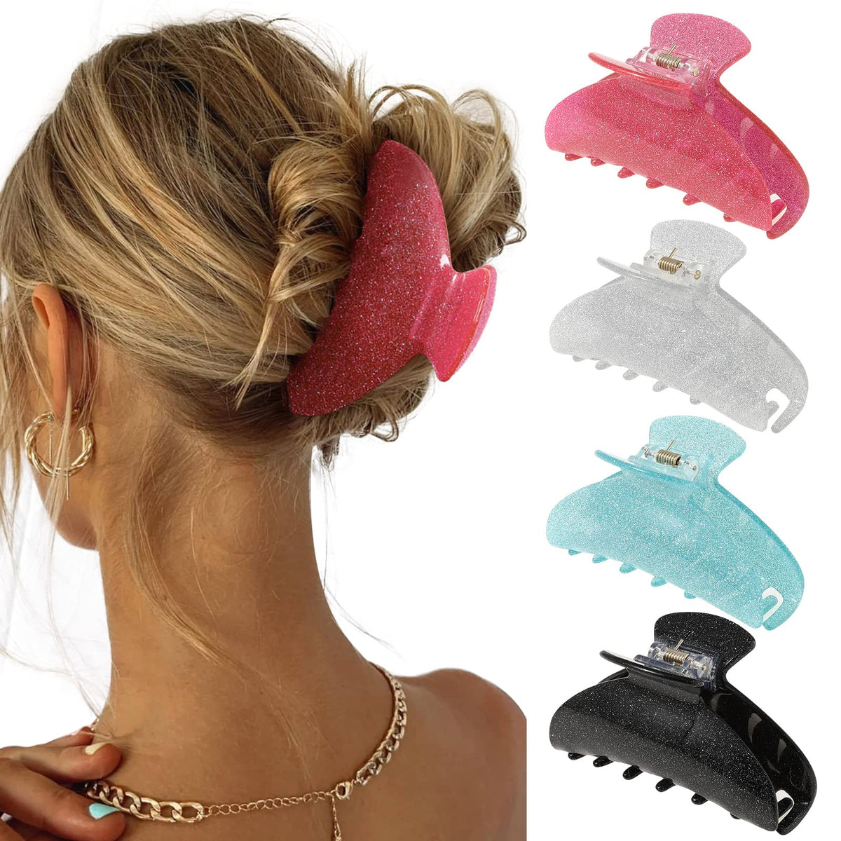 4 Pcs Claw Clips for Women Fine Thin Hair Strong Hold Acrylic Hair Clips