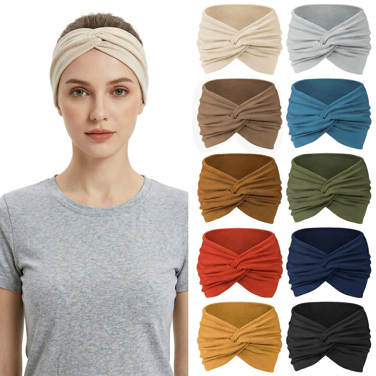 12 Pcs Stretchy Sport Headbands for Women,Absorbed Sport Headband Soft Twist Knotted Headbands for Yoga, Workout Daily Life