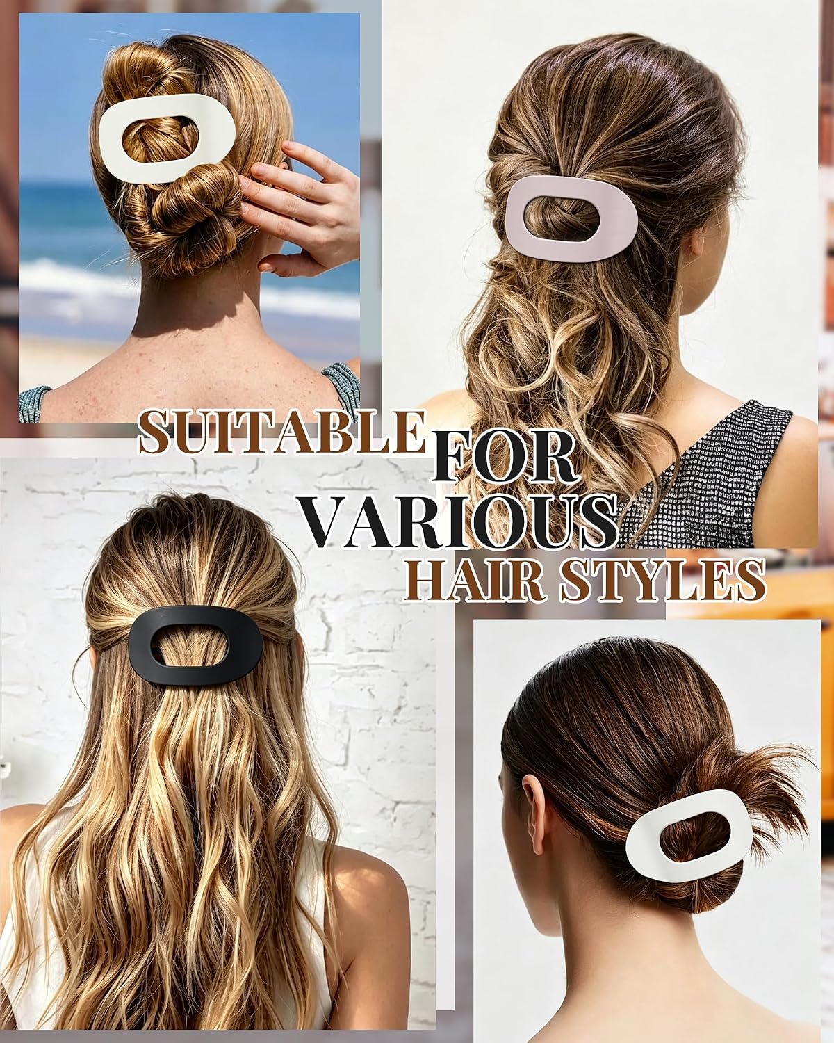 6 PCS Flat Hair Clips for Women, French Medium Non Slip Claw Clips