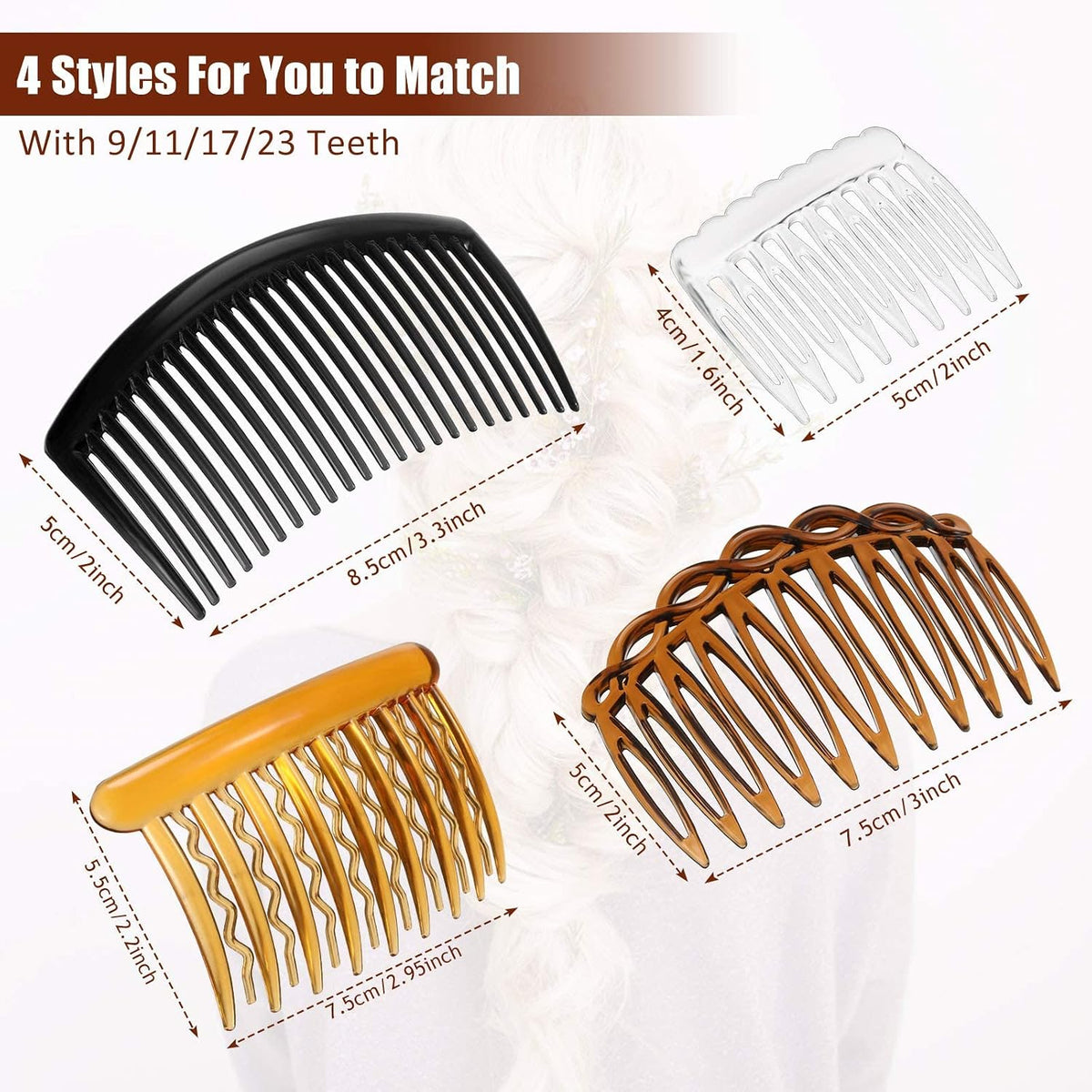 32 Pcs French Hair Side Combs for Women, Plastic, 4 Style