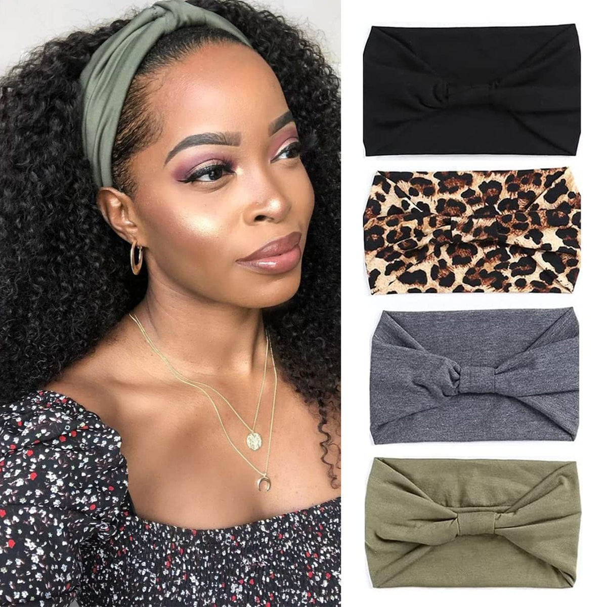 Kachanaa 8 Pack Wide Non-Slip Boho Women's Headband - Elastic Large African Turban Headwrap Ideal for Yoga,Workouts,Running - Non-Slip Design for Women