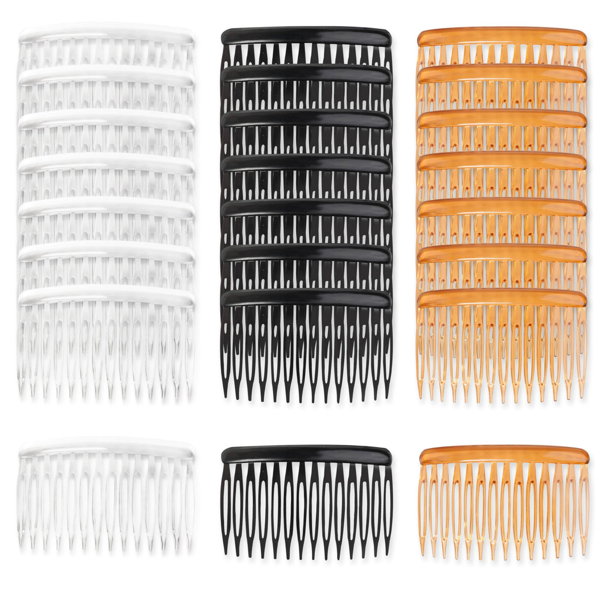 14 Teeth Decorative Hair Side Combs, Black/Transparent/Orange