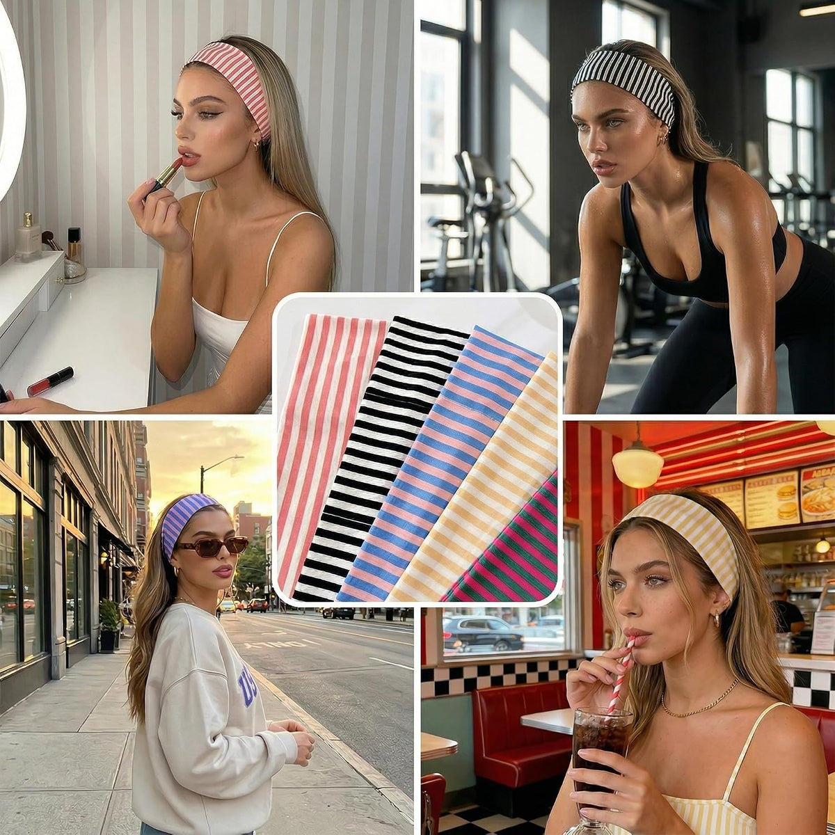 Waliah 6Pcs Striped Headband Wide Headbands for Women Non Slip