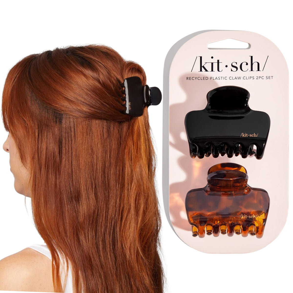 Kitsch Medium Hair Clips for Women - Black and Tort, 2pcs