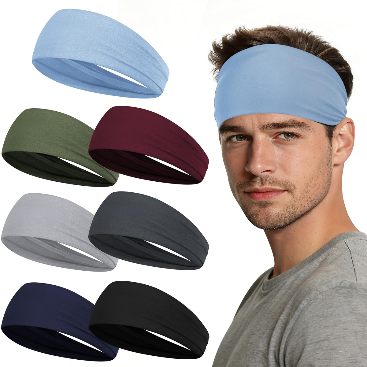 Sport Headbands for Men - 7 Pack Sweat Absorbent Running Headband