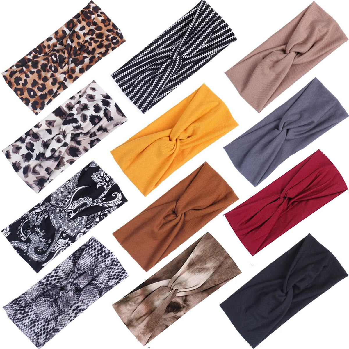 Kachanaa 8 Pack Wide Non-Slip Boho Women's Headband - Elastic Large African Turban Headwrap Ideal for Yoga,Workouts,Running - Non-Slip Design for Women