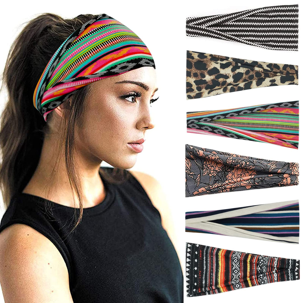 YONUF 6 Pack Headbands for Women, Boho Wide Head Bands & Hair Accessories