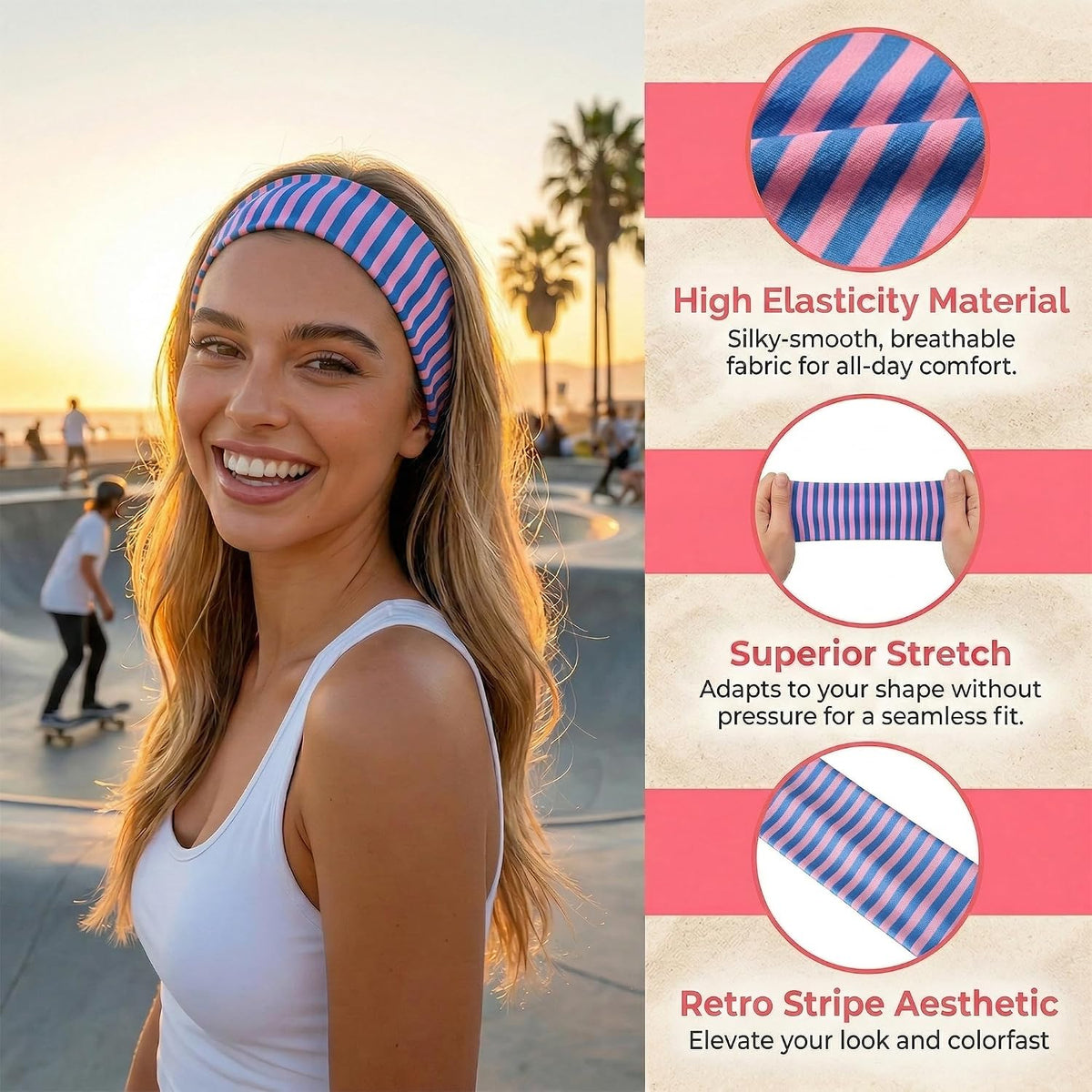 Waliah 6Pcs Striped Headband Wide Headbands for Women Non Slip